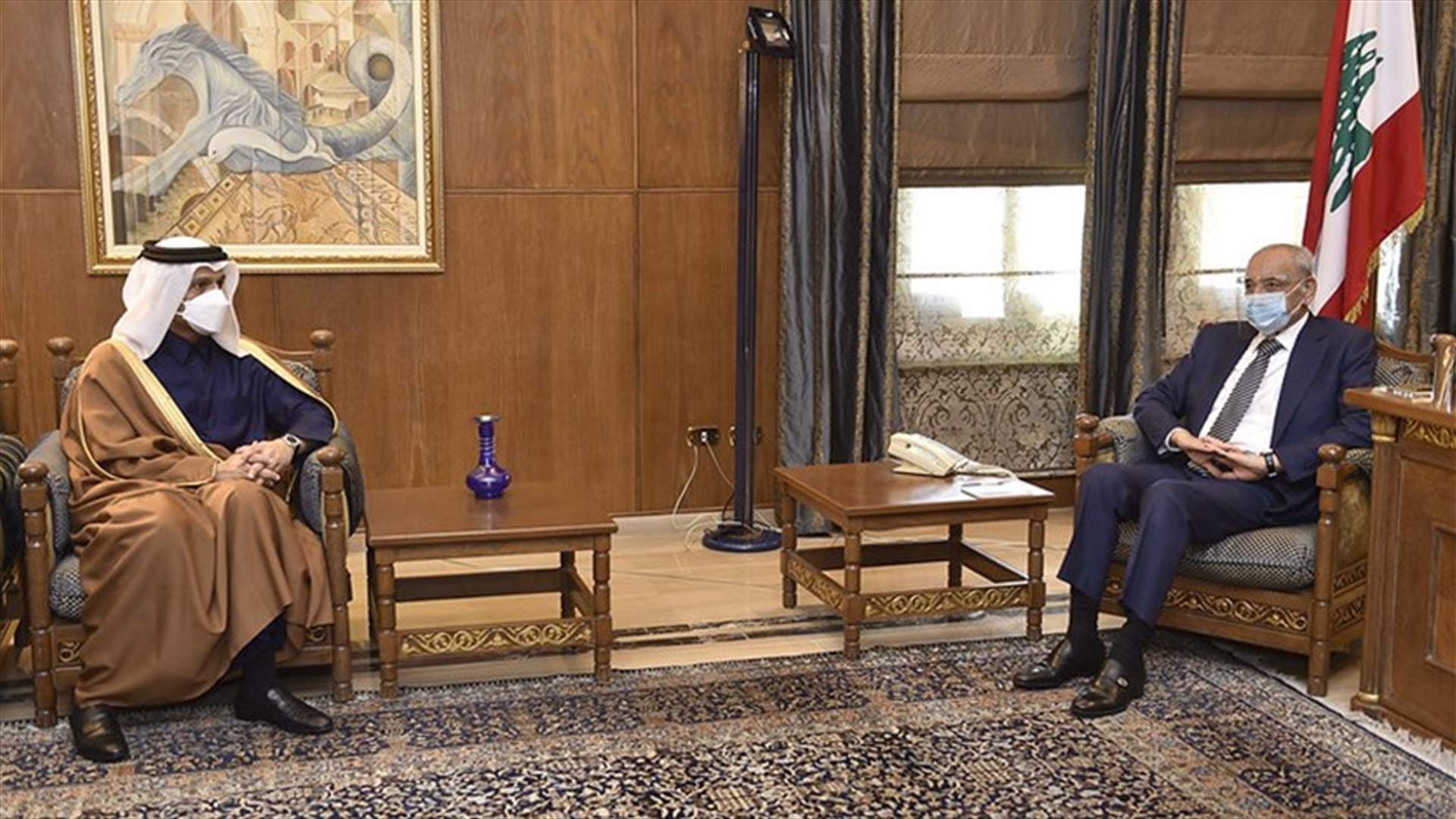 بري التقى نائب رئيس الحكومة القطري وتم البحث بالموضوع الحكومي والعلاقات الثنائية بين البلدين