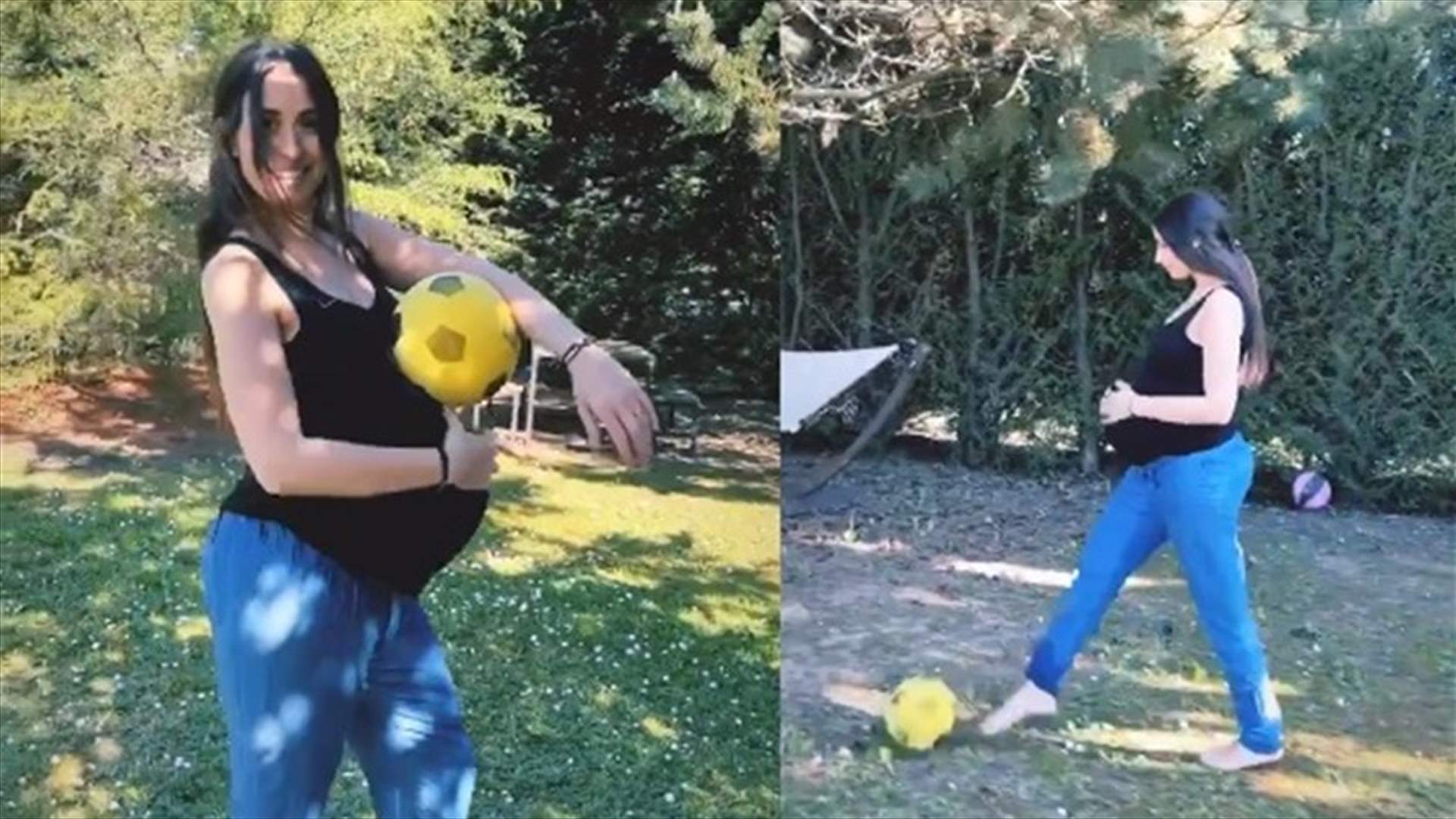 هبة طوجي تمارس رياضة كرة القدم وهي حامل (فيديو)