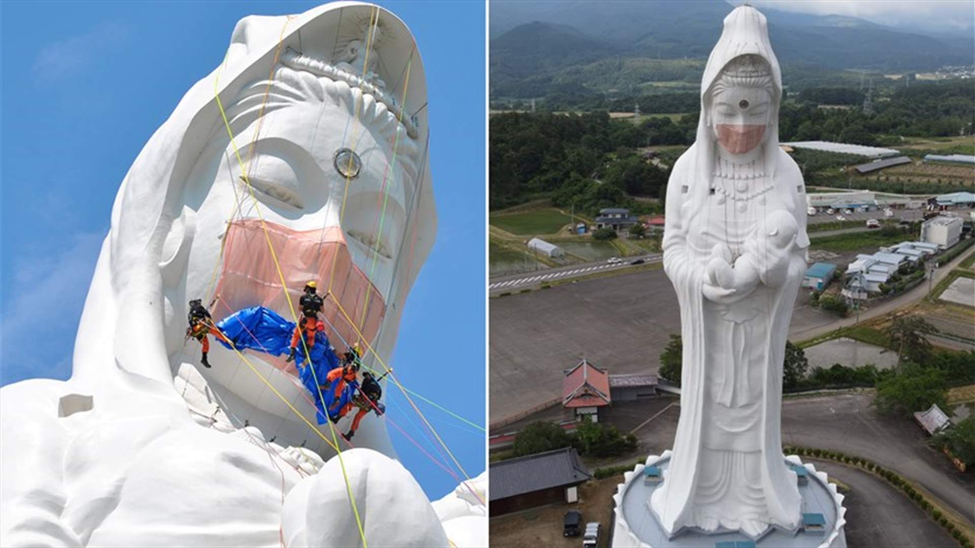 في اليابان... وضع قناع الوجه على تمثال الهة الرحمة البوذية