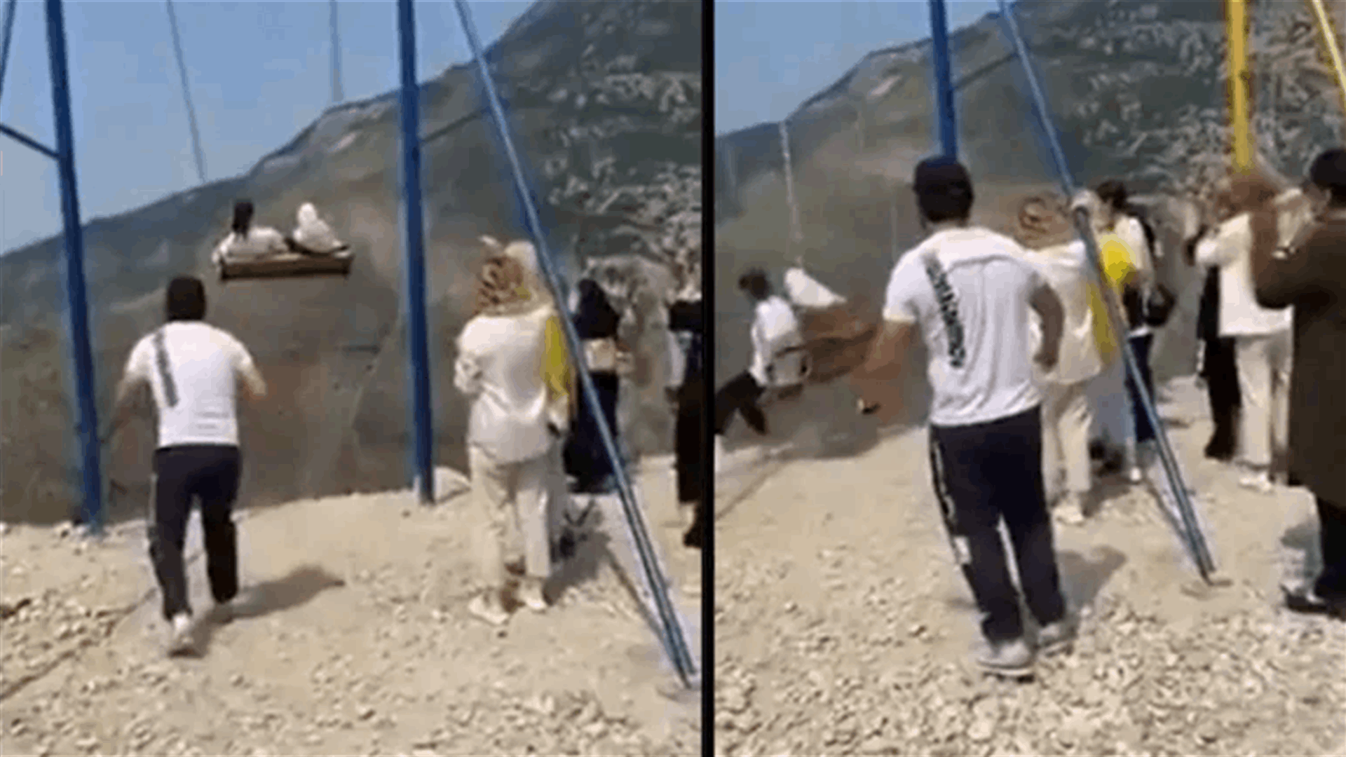 فيديو يُوثّق لحظة مرعبة... سقوط امرأتين من أرجوحة على حافة منحدر في روسيا!