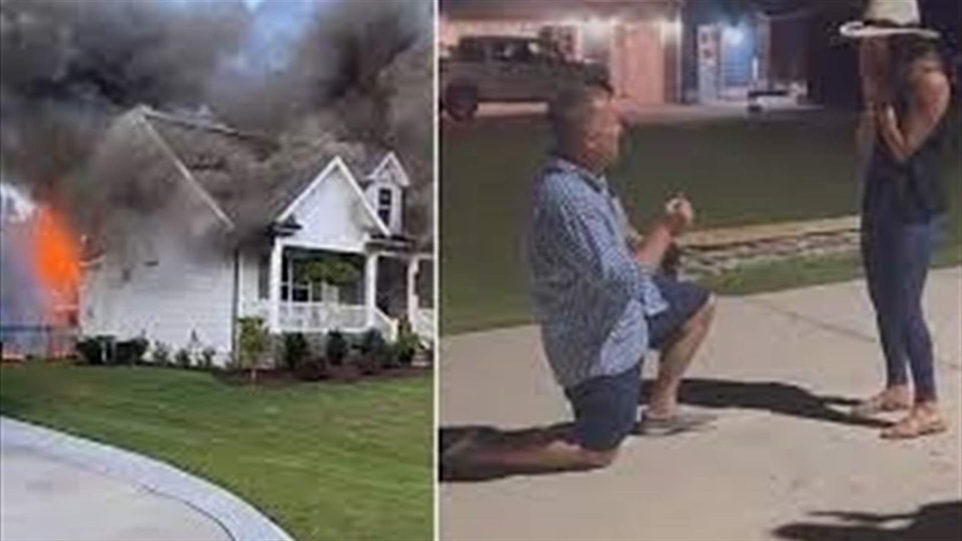 من أمام منزلهما المحترق... شاب أميركي يفاجئ حبيبته بطلب زواج (صور)
