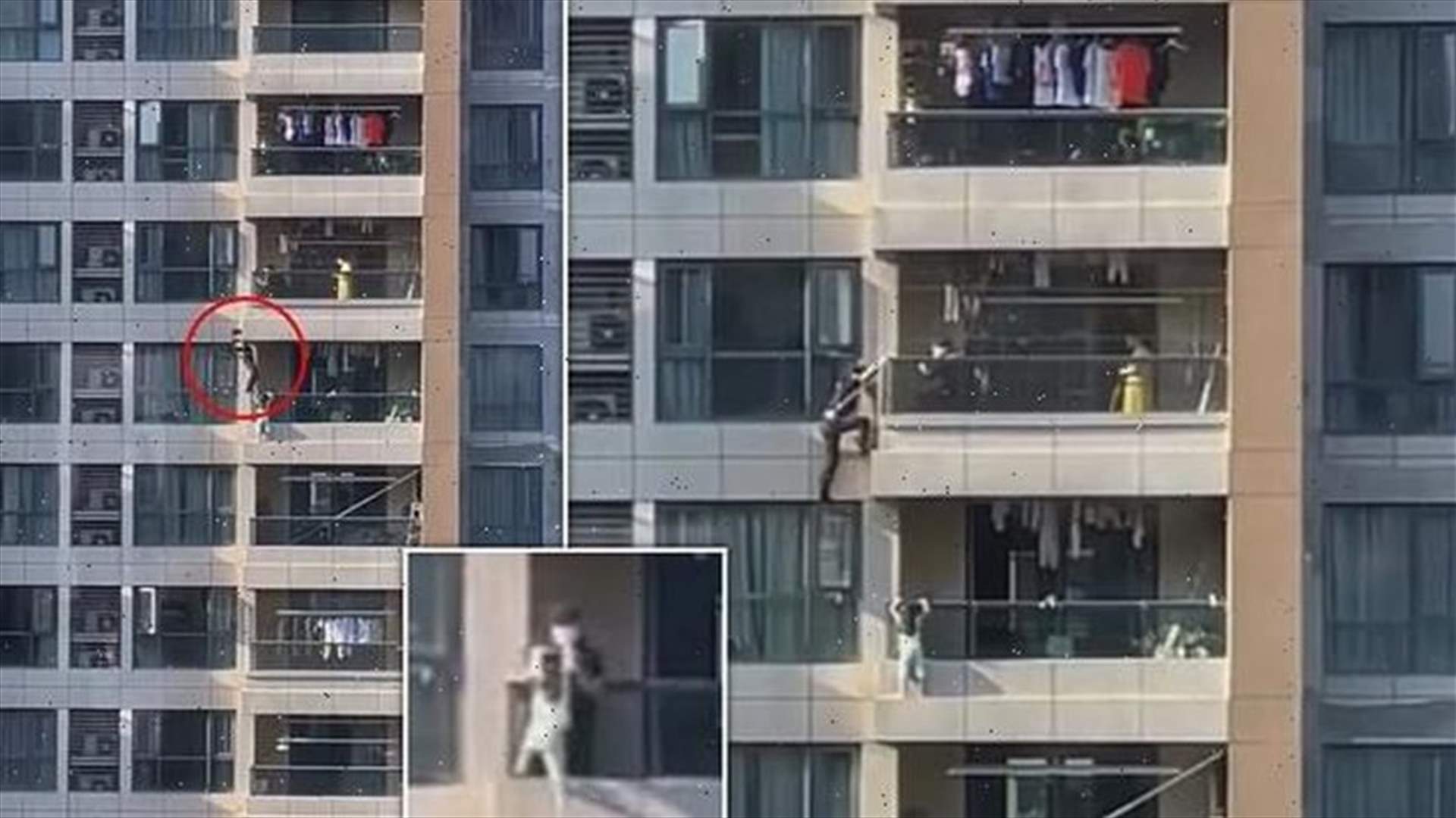 الشّرطي البطل... أنقذ طفلة علقت على حافة شرفة مرتفعة (فيديو)