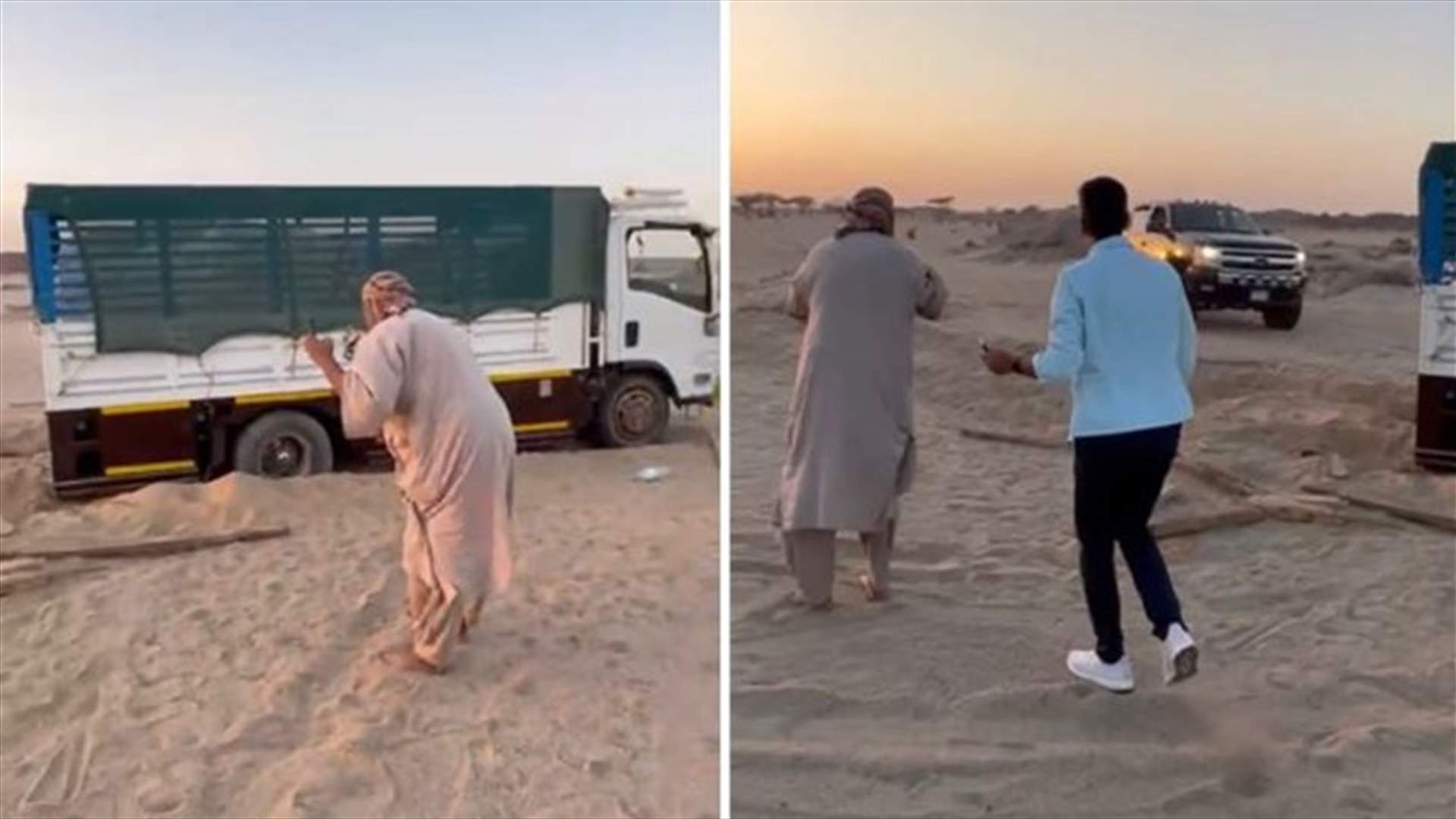 إنقاذ مقيم عربي ابتُلعت مركبته وعلق في صحراء السعودية لمدة يومين! (فيديو)