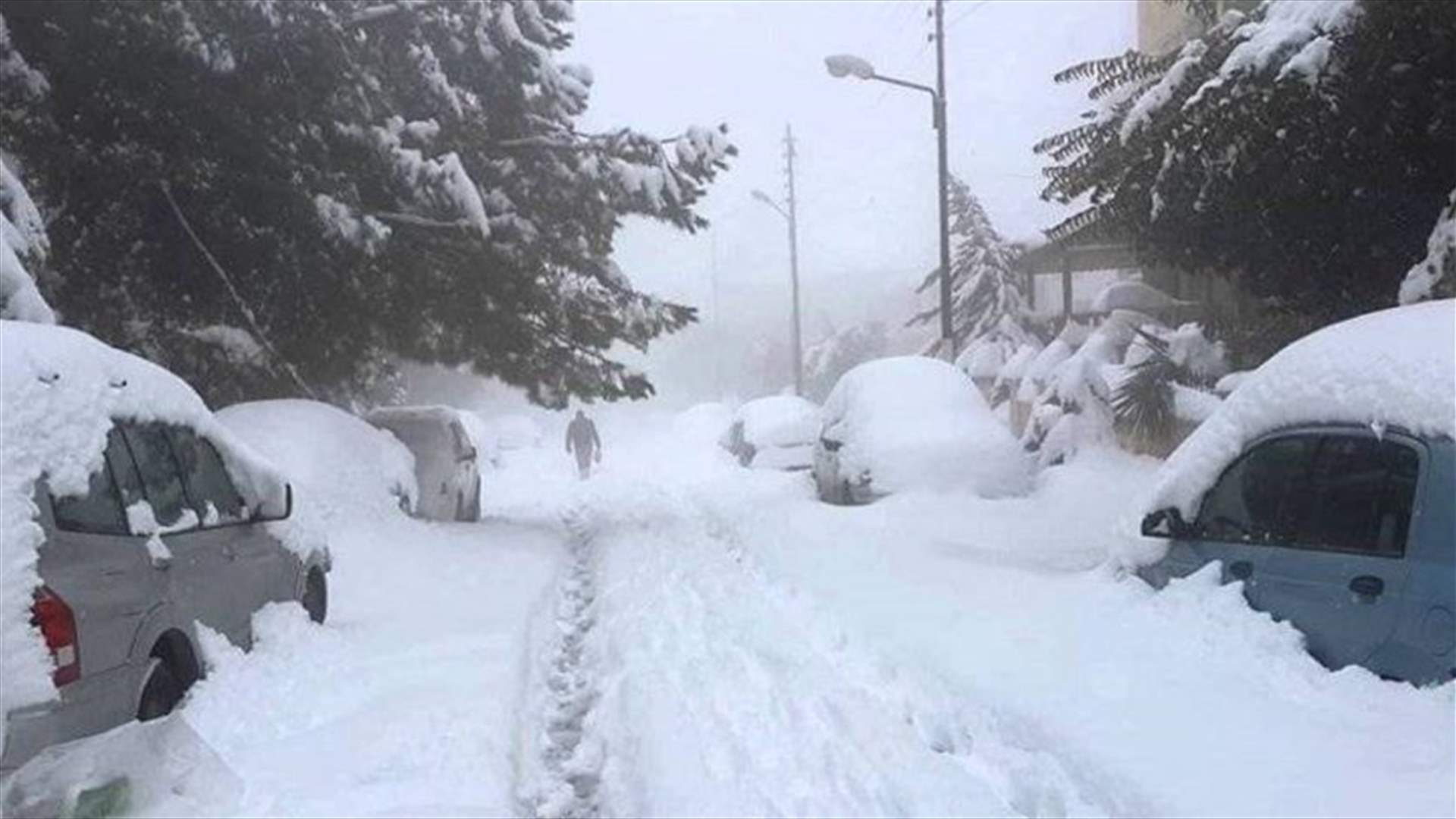 Snow accumulation blocks mountainous roads in Lebanon