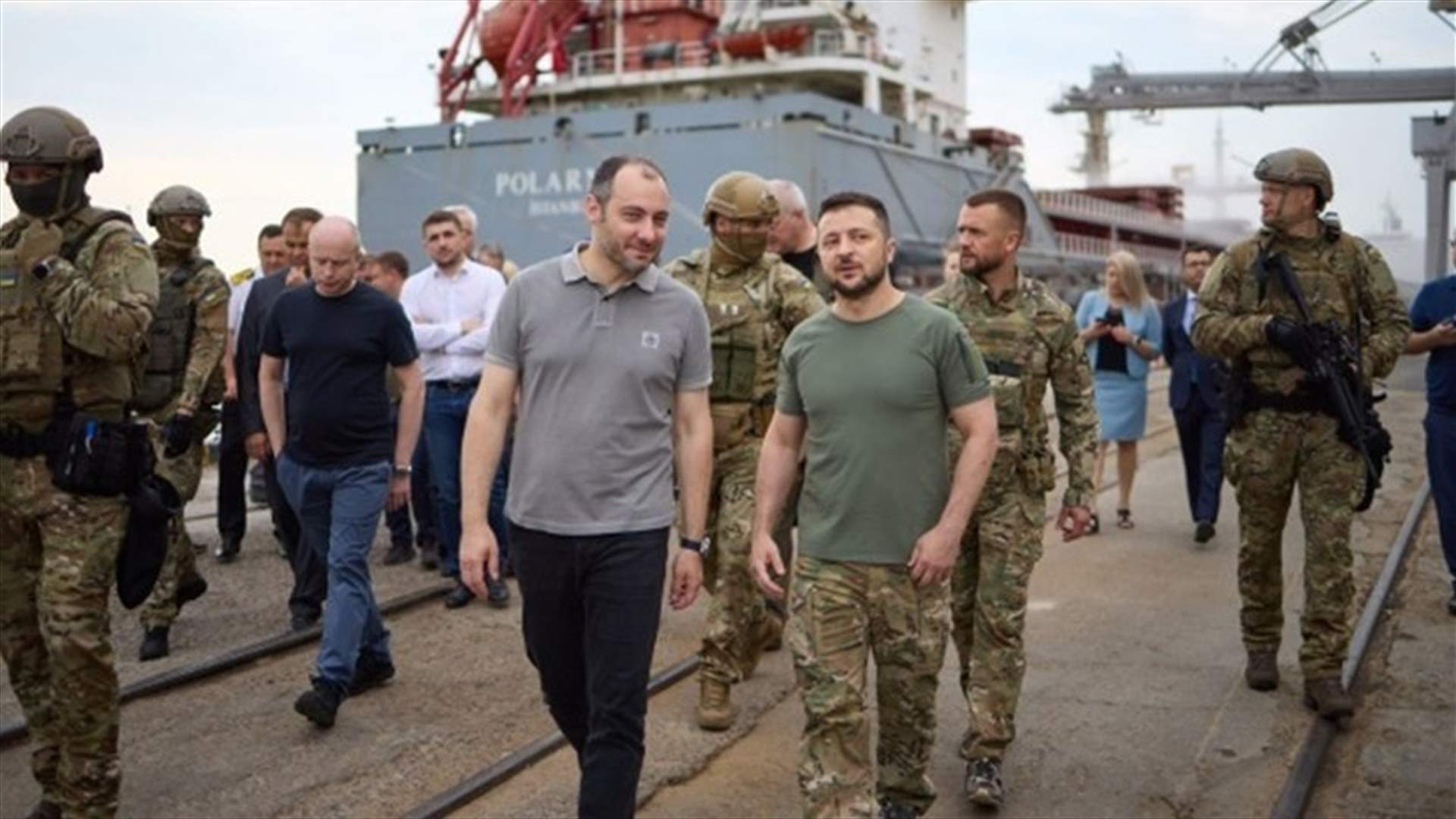 Zelenskiy visits Ukrainian port to supervise loading of first shipment of grain