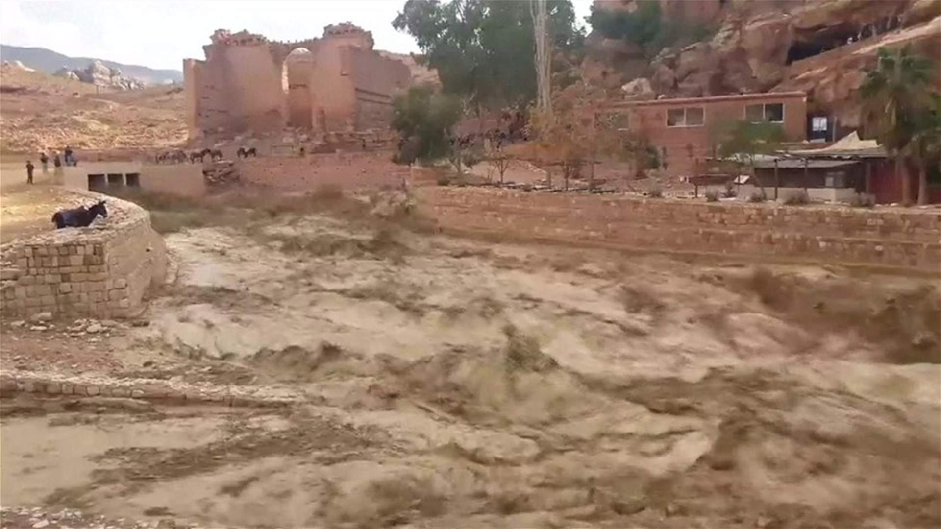 بعد تدفق مياه الأمطار إلى المدينة الأثرية... إخلاء السياح من البتراء (فيديو)