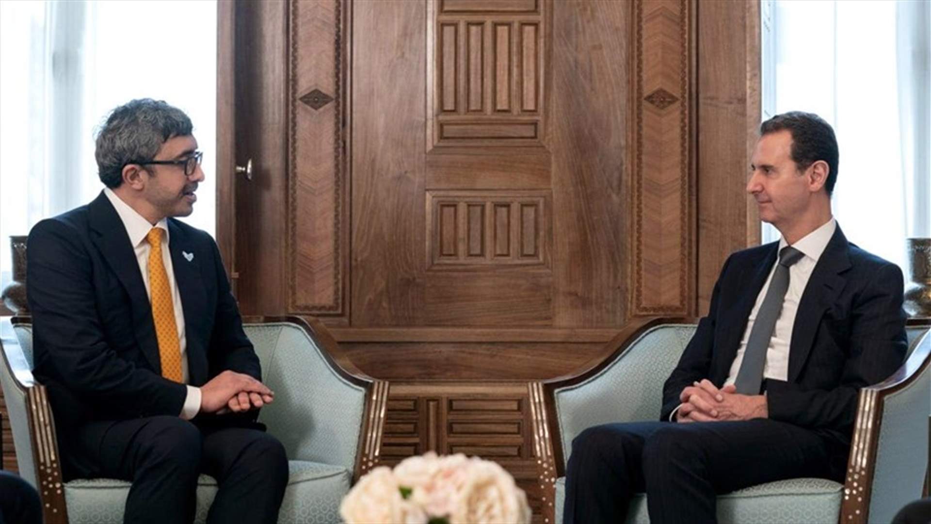 تطوير العلاقات الاقتصادية والتجارية بين الرئيس السوري ووزير الخارجية والتعاون الدولي الإمارتي