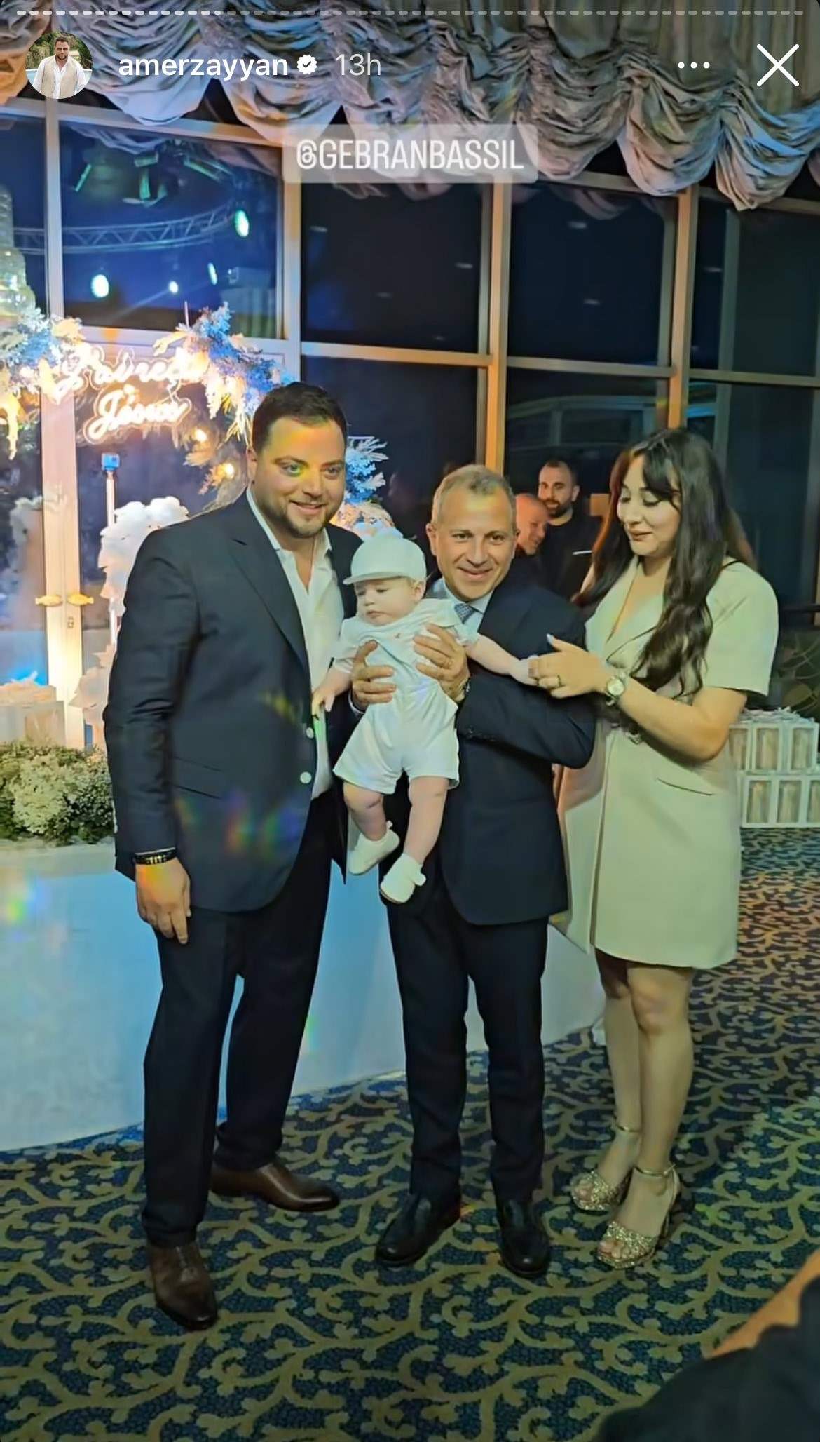 بحضور جبران باسيل.. عامر زيان يحتفل بمعمودية طفله في حفل أشبه بالزفاف (صور)