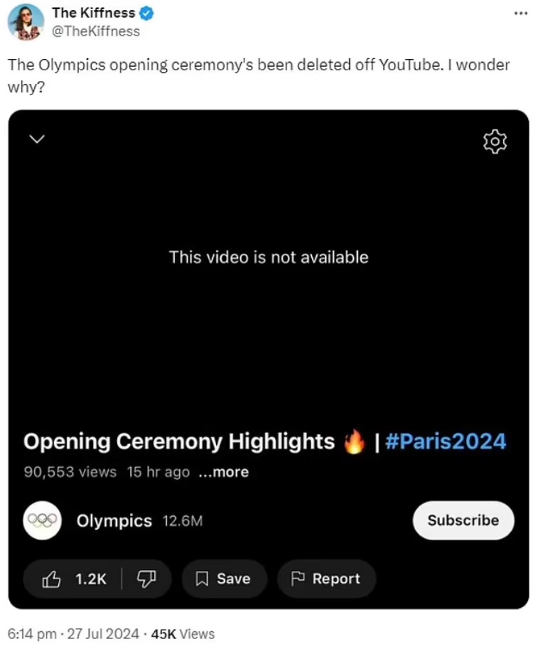 حذف فيديو افتتاح أولمبياد باريس 2024 الرسمي... والأسباب لا تزال مجهولة (صورة)
