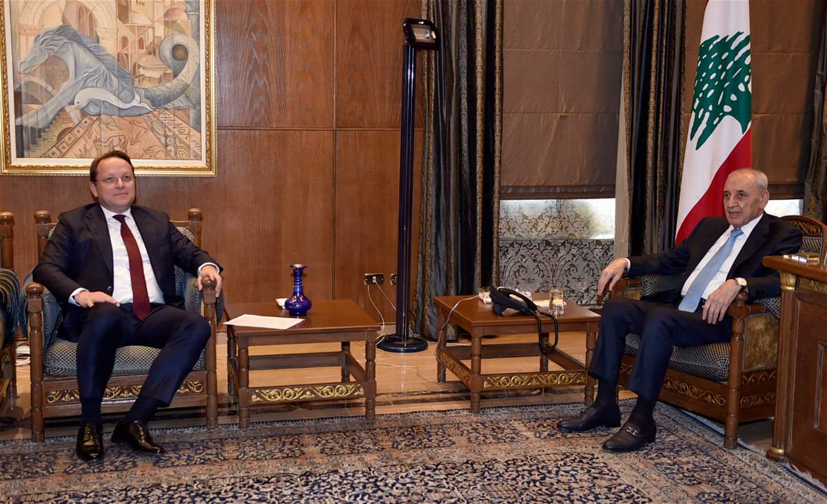 بري يلتقي مع المفوض الأوروبي لشؤون الجوار والتوسع وقائد الجيش ورئيس هيئة أركان الدفاع البريطاني