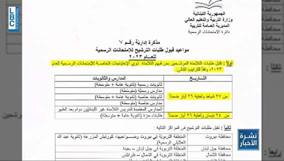 وزارة التربية تحدد مواعيد تقديم الطلبات للإمتحانات الرسمية... فعلى أي أساس؟