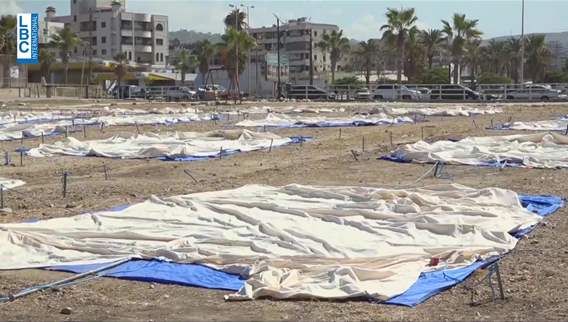 Tents to shelter those leaving Ain al-Hilweh camp at the northern entrance to Sidon