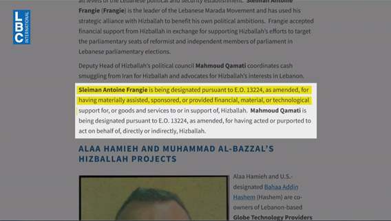 Frangieh, Hezbollah ally, under US sanctions